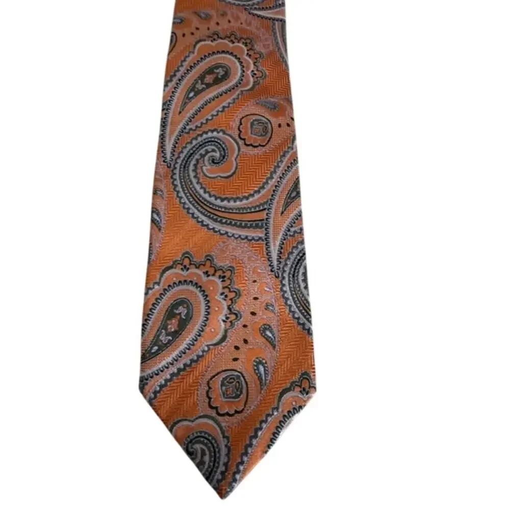 ETRO Silk Tie Mens Orange Paisley Luxury Designer Italy Classic Necktie